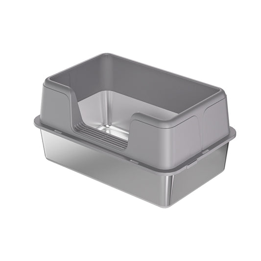 Stainless Steel High-Fenced Cat Litter Box - Semi-Enclosed