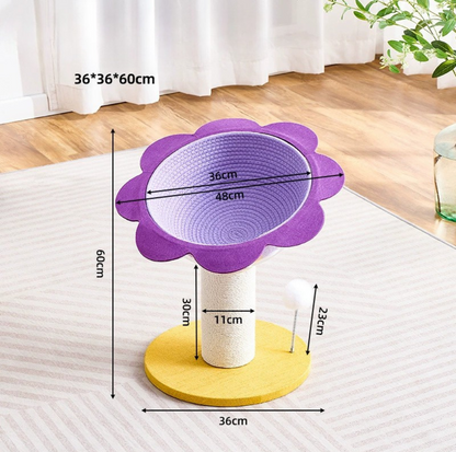 Sunflower Cat Scratching Tree with Cozy Hand-Woven Bed & Sisal Post