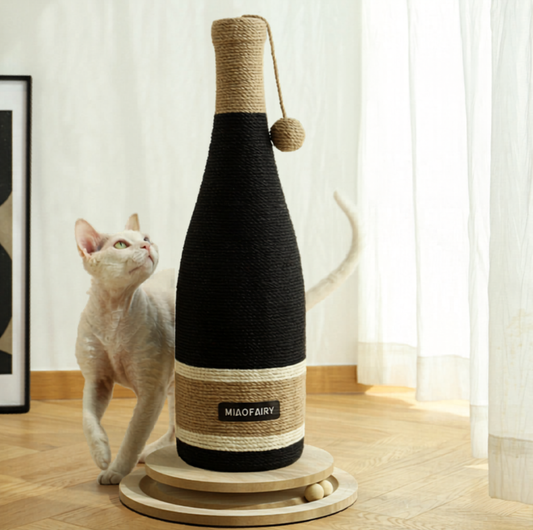 Wine Bottle Cat Scratching Post with Rotating Ball-Track Base