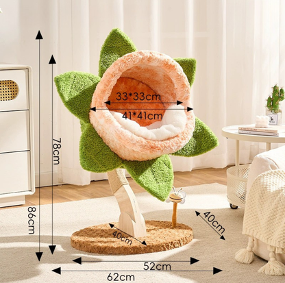 Chomper Bloom Cat Tree with Sisal Scratcher & Spring Toy – Orange
