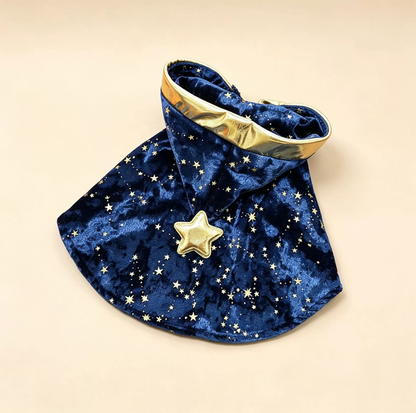 Starry Velvet Hooded Pet Cape with Gold Bow