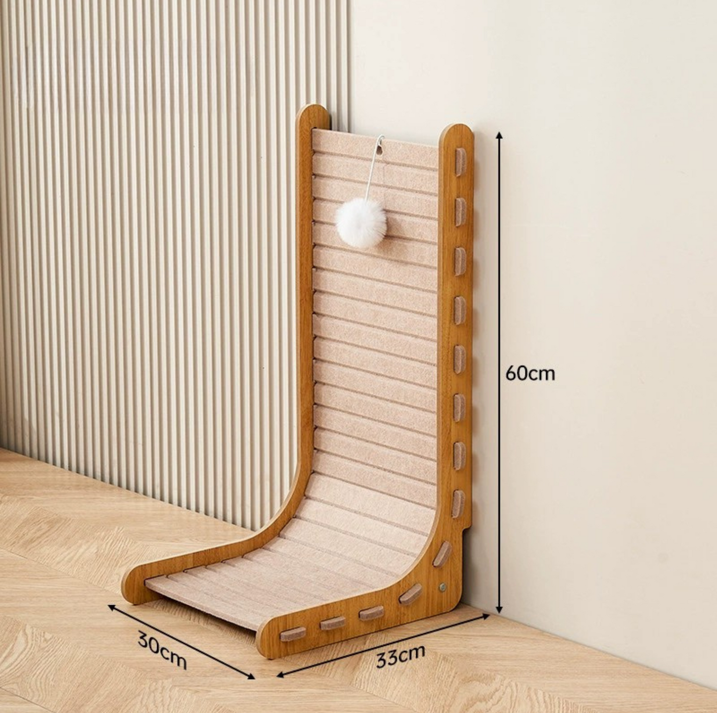 L-Shaped Felt Cat Scratcher with Dangling Ball Toy