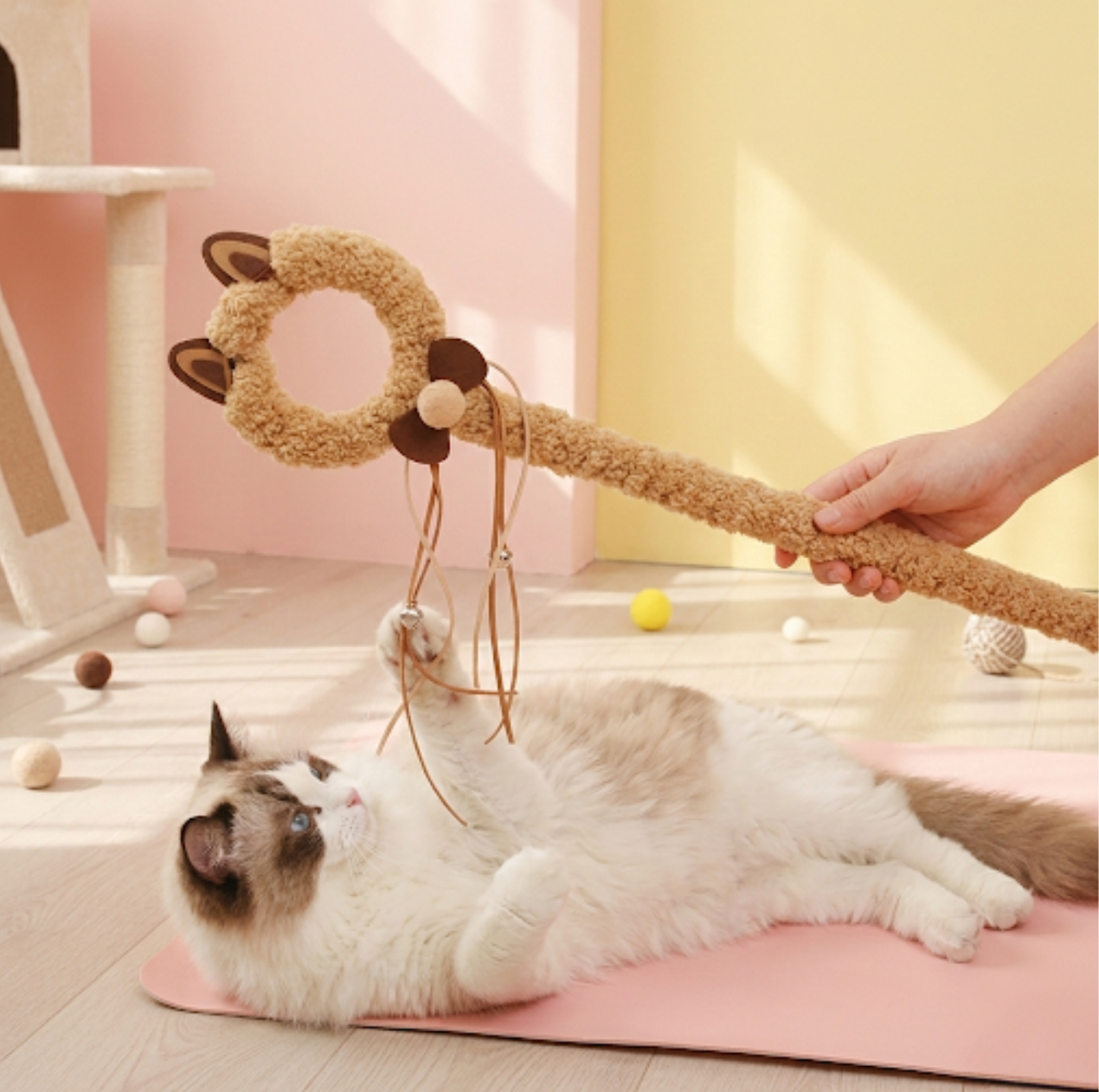 Bear Style Plush Cat Teaser Wand with Bells