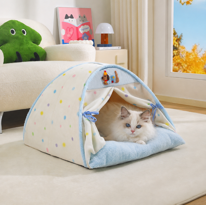 Door Curtain Tent Pet Bed with Double-Sided Mat