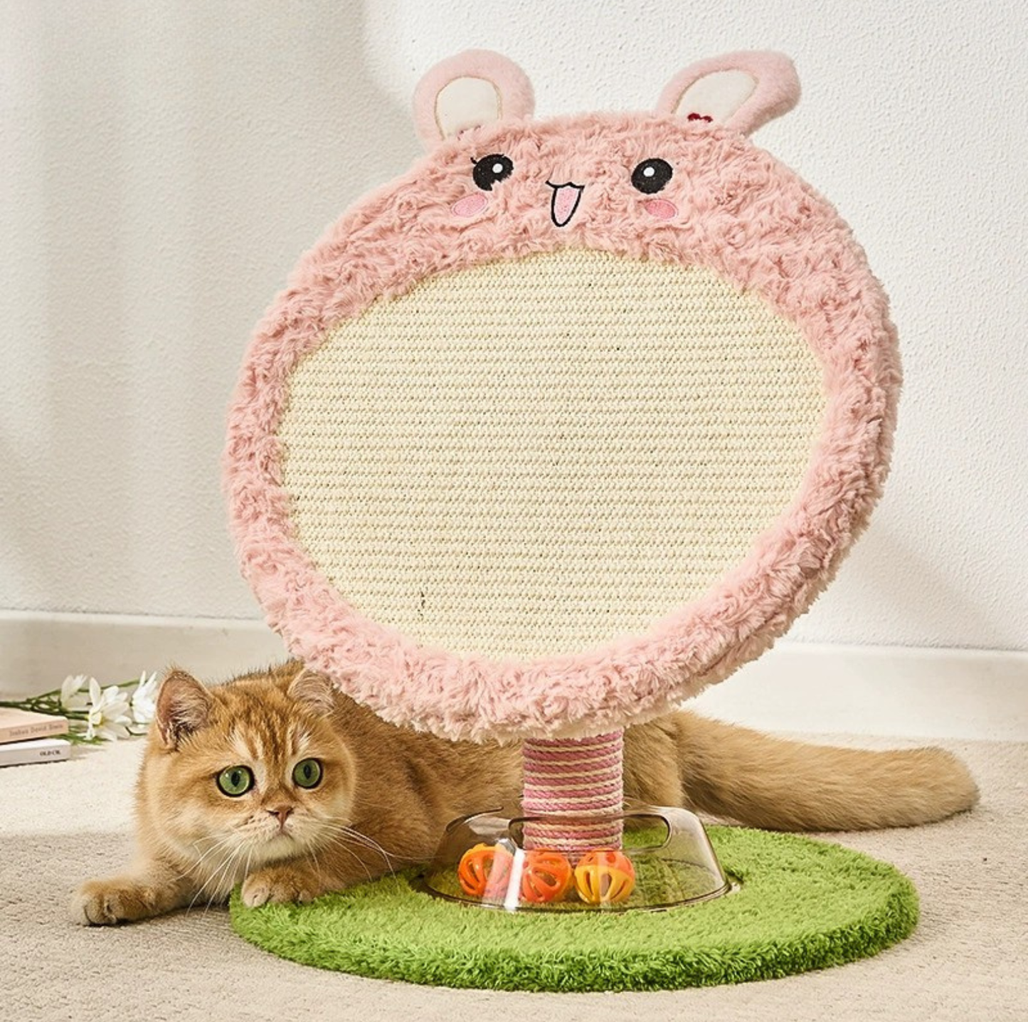 Bunny & Bear Round Sisal Cat Scratcher with Track Ball