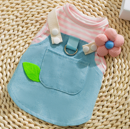 Denim Patchwork Pet Dress with D-Ring for Cats & Small Dogs