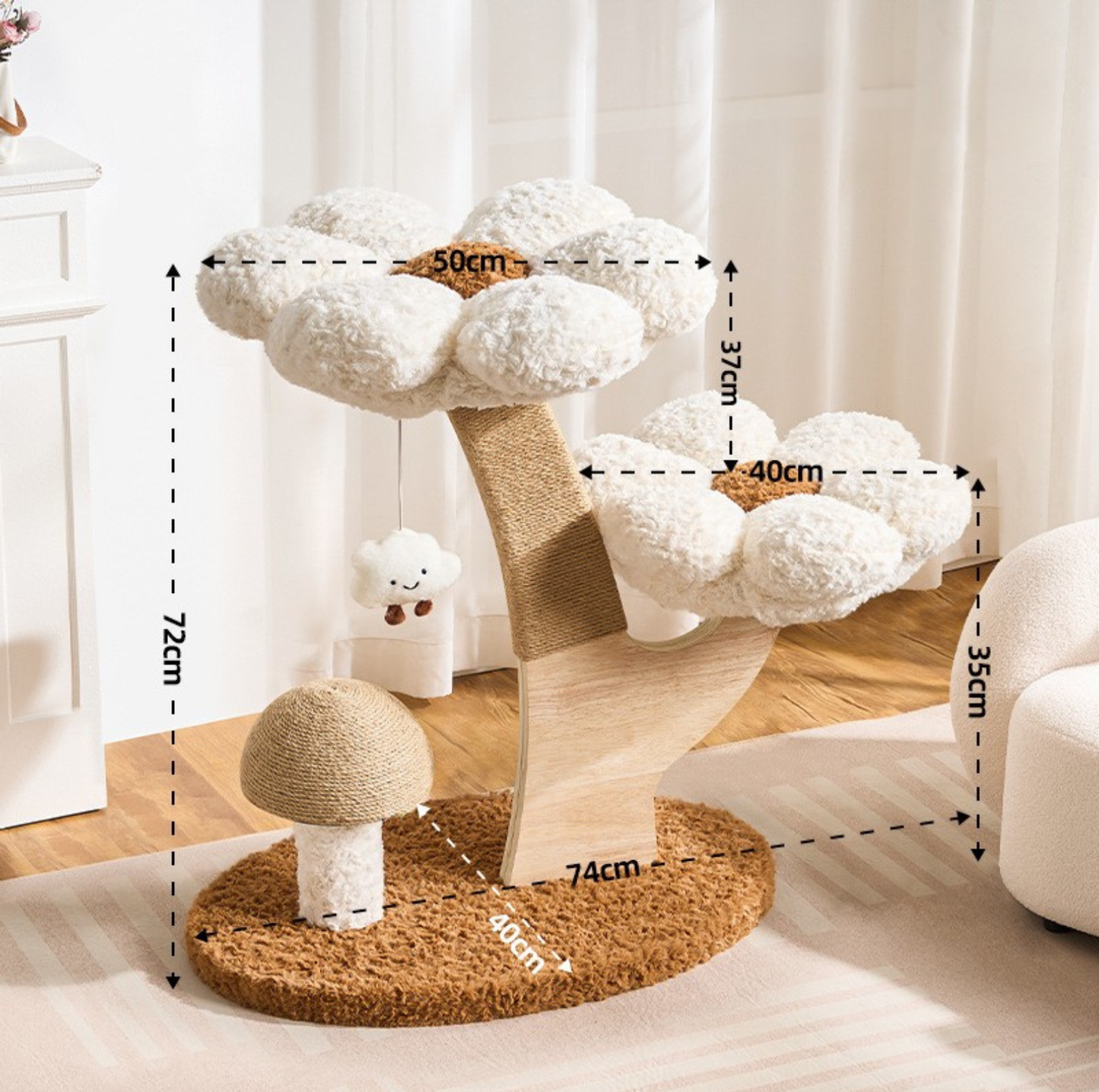 Flower Series Cat Tree – White Bloom (2 Platforms)
