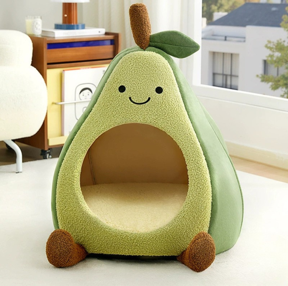 Avocado Enclosed Cat Bed with Double-Sided Cushion