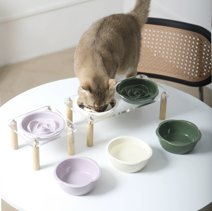 Ceramic Slow Feeder Bowl / Water Bowl with Optional Acrylic Stand