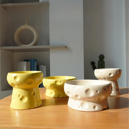 Cheese-Styled Elevated Ceramic Pet Bowls