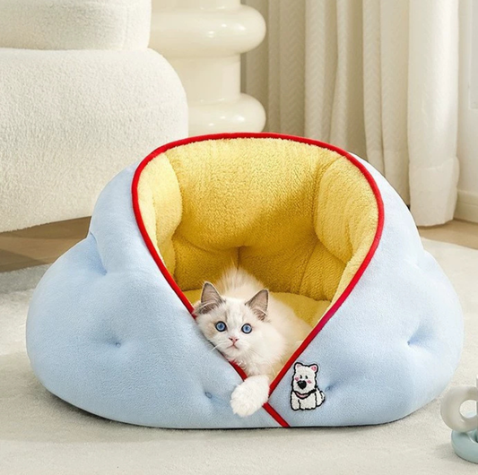 Milk Velvet Semi-Enclosed Pet Bed with Raised Sides
