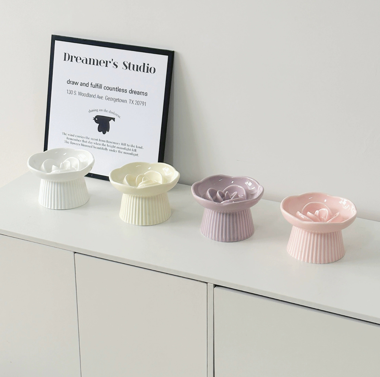 Rose-Styled Elevated Ceramic Pet Slow Feeder