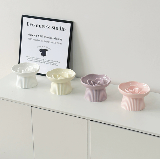 Rose-Styled Elevated Ceramic Pet Slow Feeder