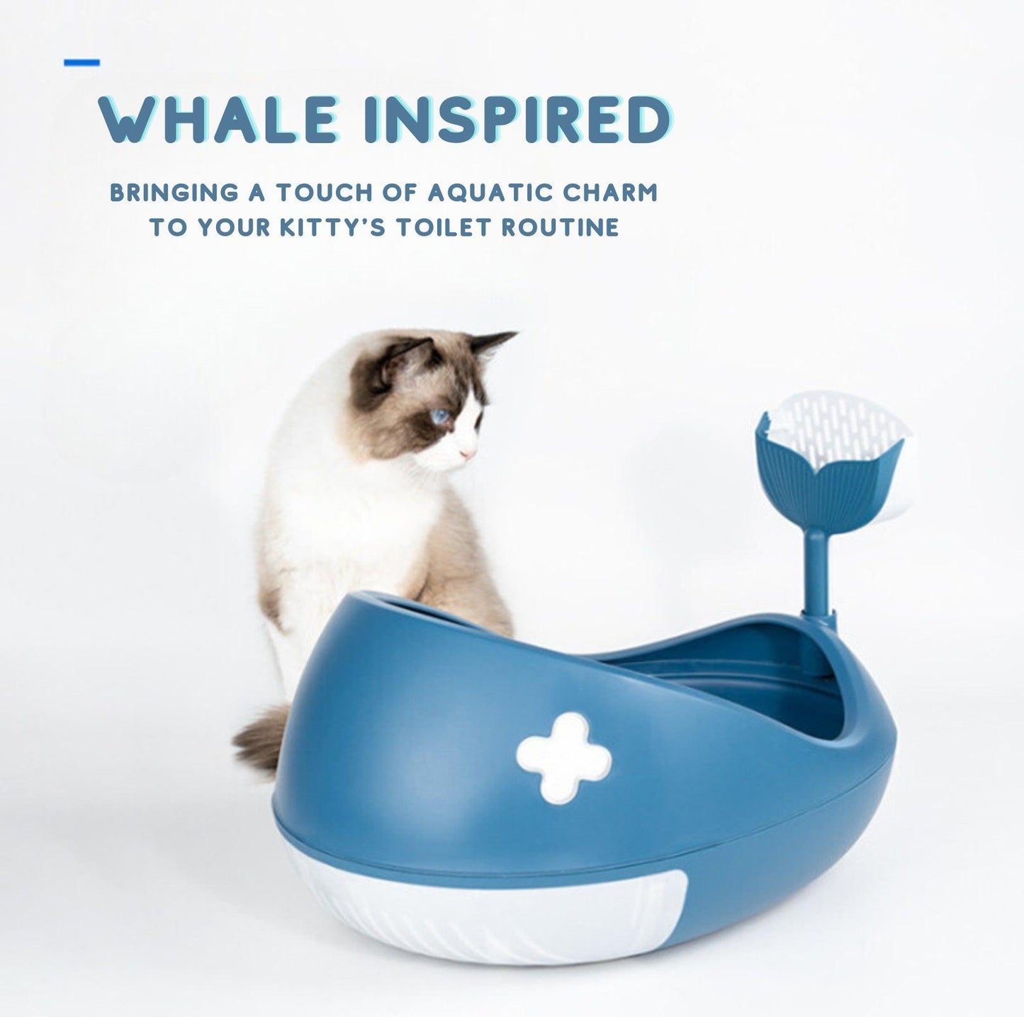 Whale-Inspired Open Cat Litter Tray With Scooper