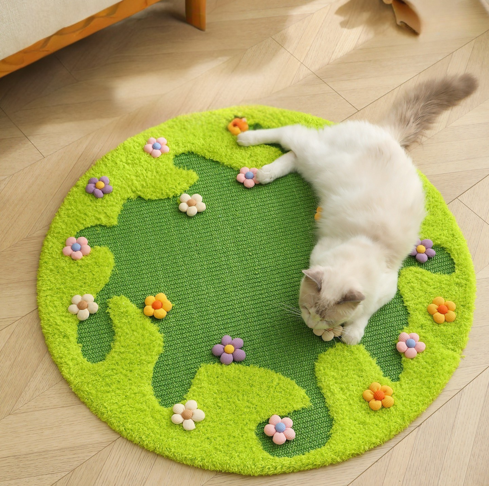 Flower Meadow Sisal Cat Round Scratching Rug (81cm) – PawPawUp