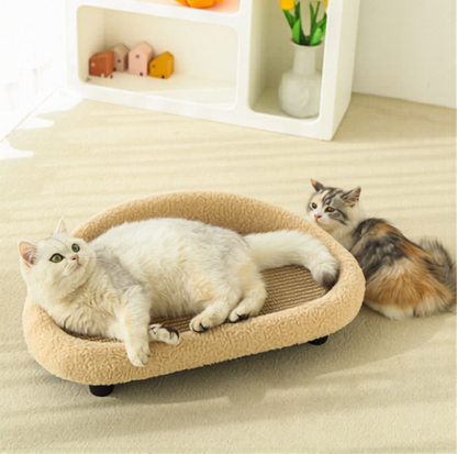 Cream Sofa Cat Bed with Sisal Scratcher Mat for Cats