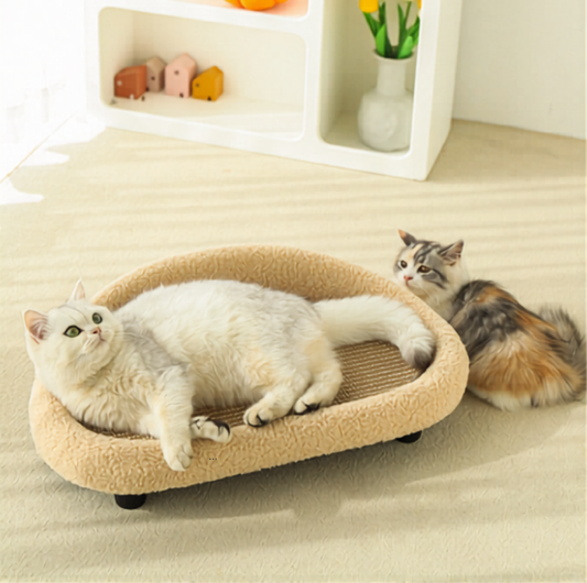 Cream Sofa Cat Bed with Sisal Scratcher Mat for Cats