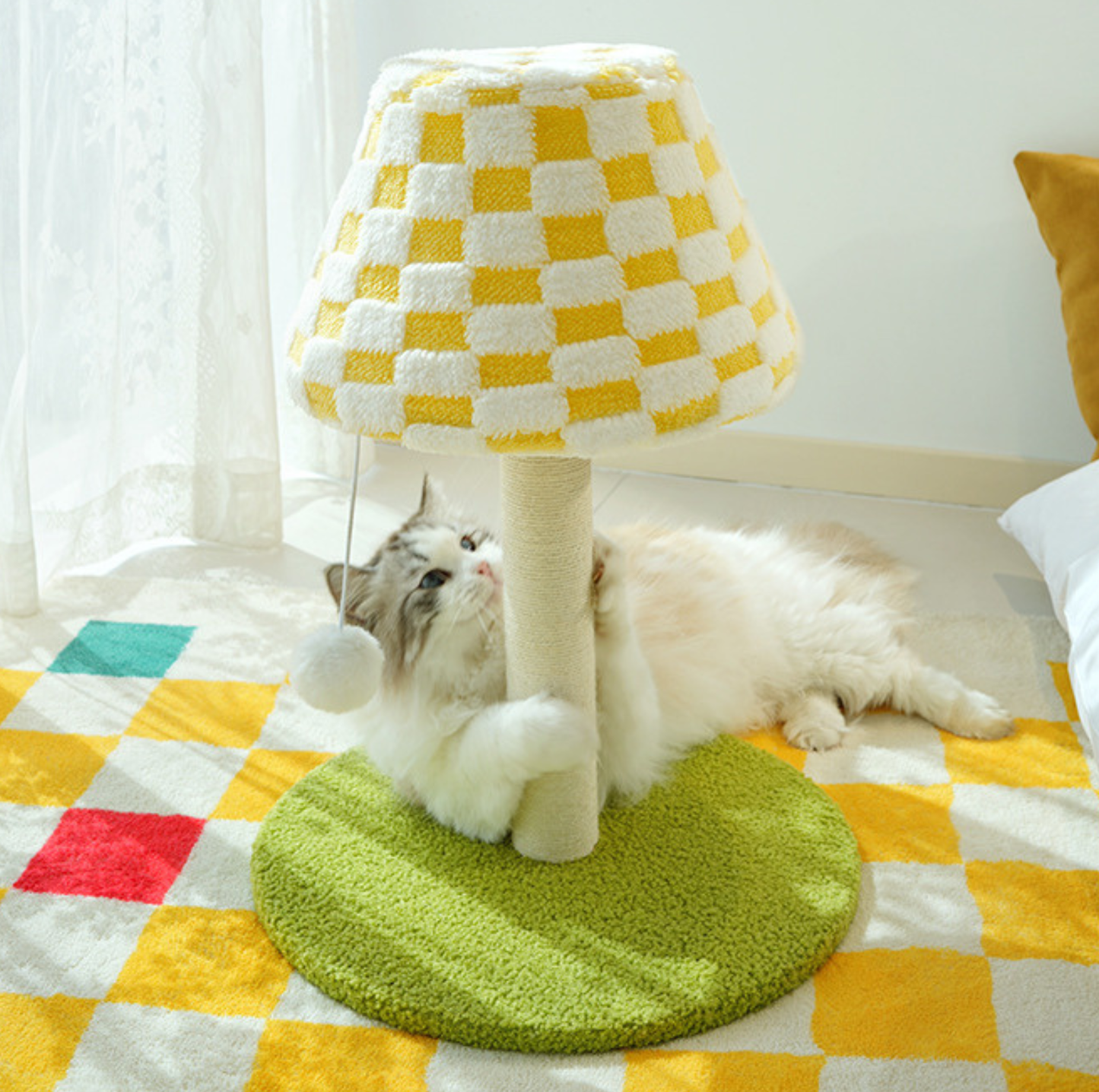 Table Lamp Style Cat Scratching Post with Hanging Toy