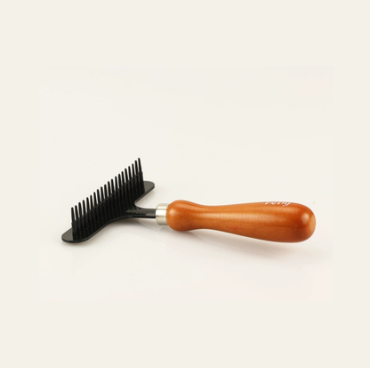 Stainless Steel Pet Undercoat Rake with Arc Wood Handle for Cats & Dogs
