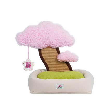 ZeZe Cherry Blossom Multifunctional Cat Bed with Sisal Scratcher and Catnip Toy