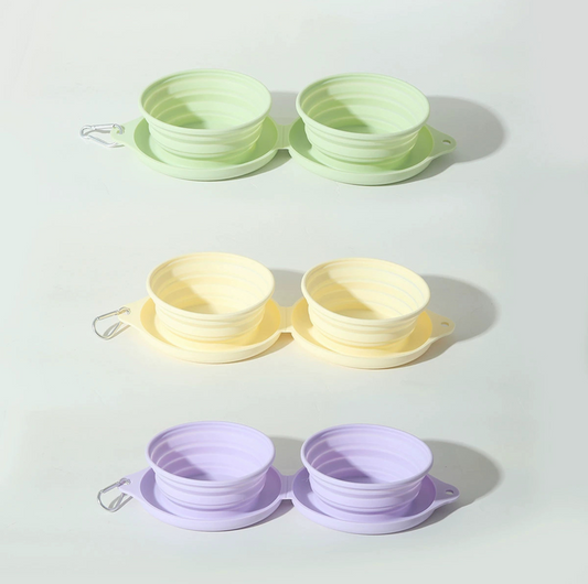 Silicone Foldable Double Pet Feeding Bowl - Portable & Travel-Friendly