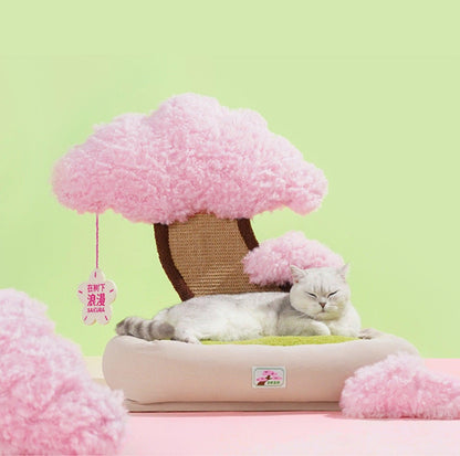 ZeZe Cherry Blossom Multifunctional Cat Bed with Sisal Scratcher and Catnip Toy