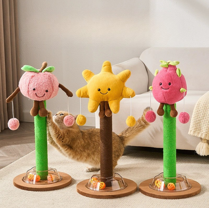 Plush Character Cat Scratching Post with Dangling Toys and Track Ball