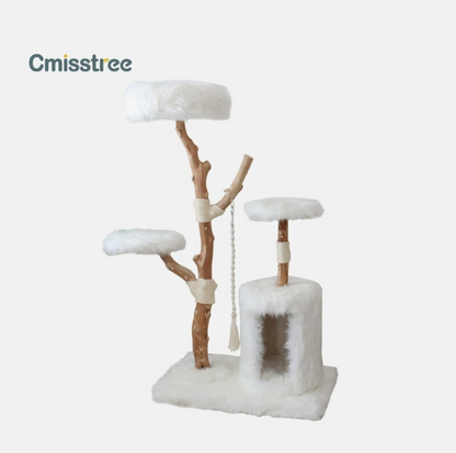 Cmisstree Cloud Series Cat Climbing Tree with House - Natural Fruitwood