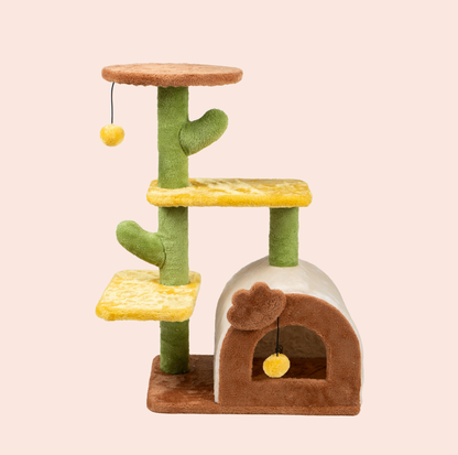 Small Sunny Desert Cat Tree – Cactus-Inspired Plush Tower 70cm (KSM004)
