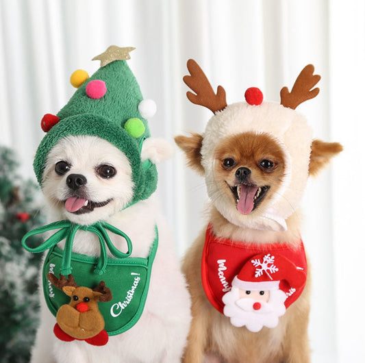 Christmas Vibe: Festive Cotton Pet Bibs in Snowman & Elk Designs