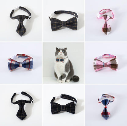 Pet Adjustable Bow/Tie Collar with Plaid Pattern