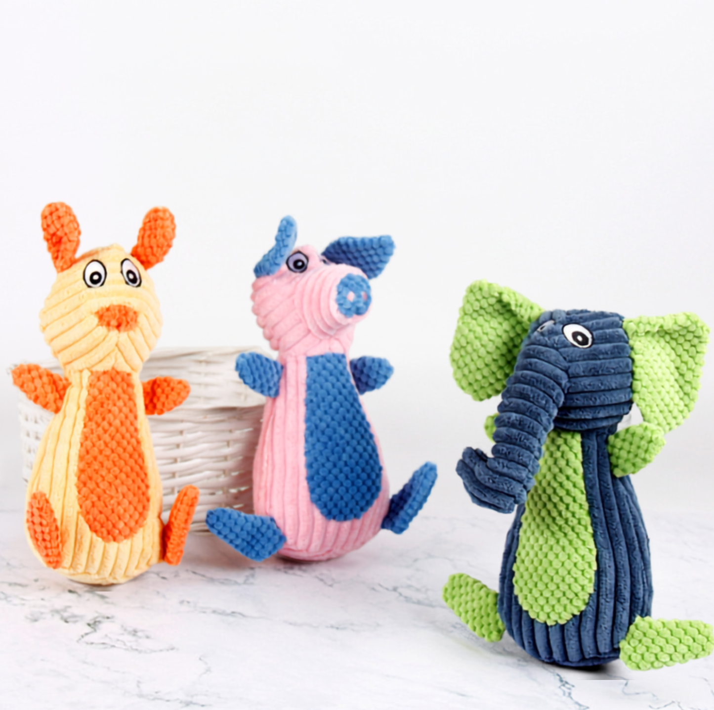 Squeaky Animal Plush Dog Toy – Elephant, Pig & Rabbit for Small & Medium Dogs