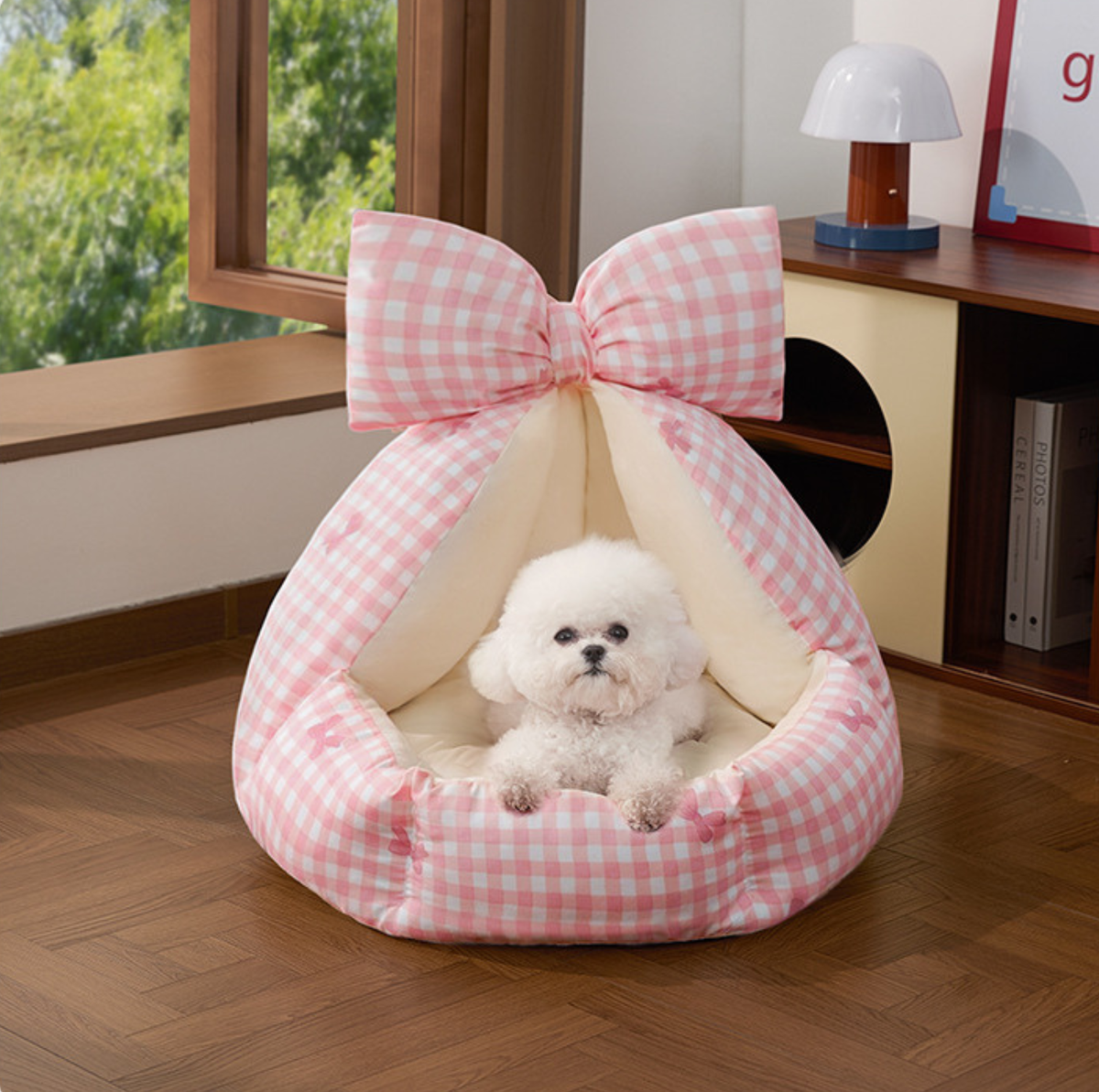 Pink Bow Semi-Enclosed Pet Bed