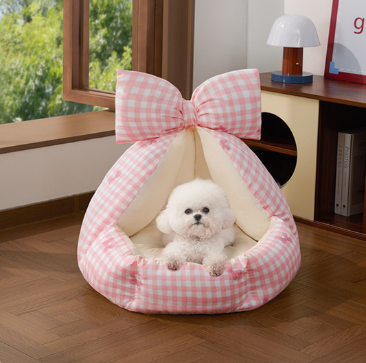 Pink Bow Semi-Enclosed Pet Bed