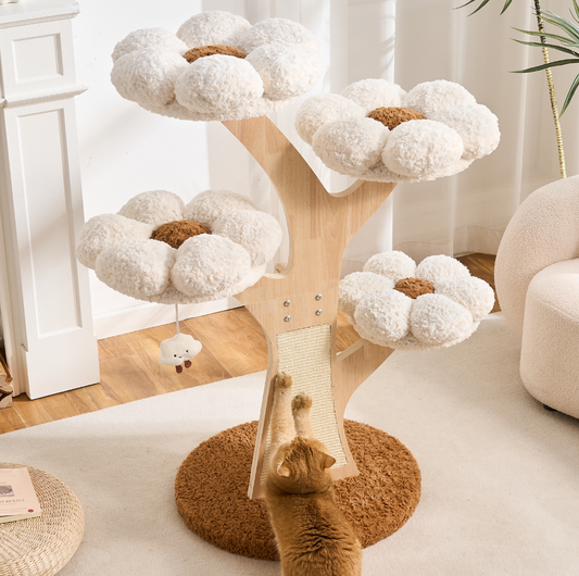 Flower Series Cat Tree – White Bloom (4 Platforms)