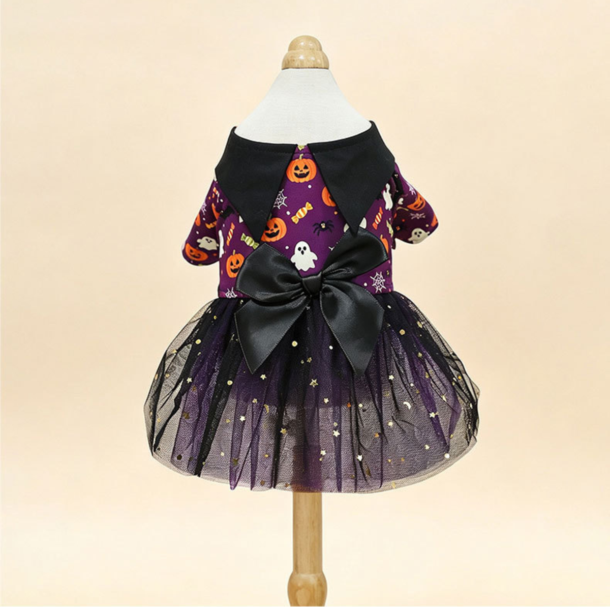 Halloween Pumpkin Print Tulle Pet Dress with Bow
