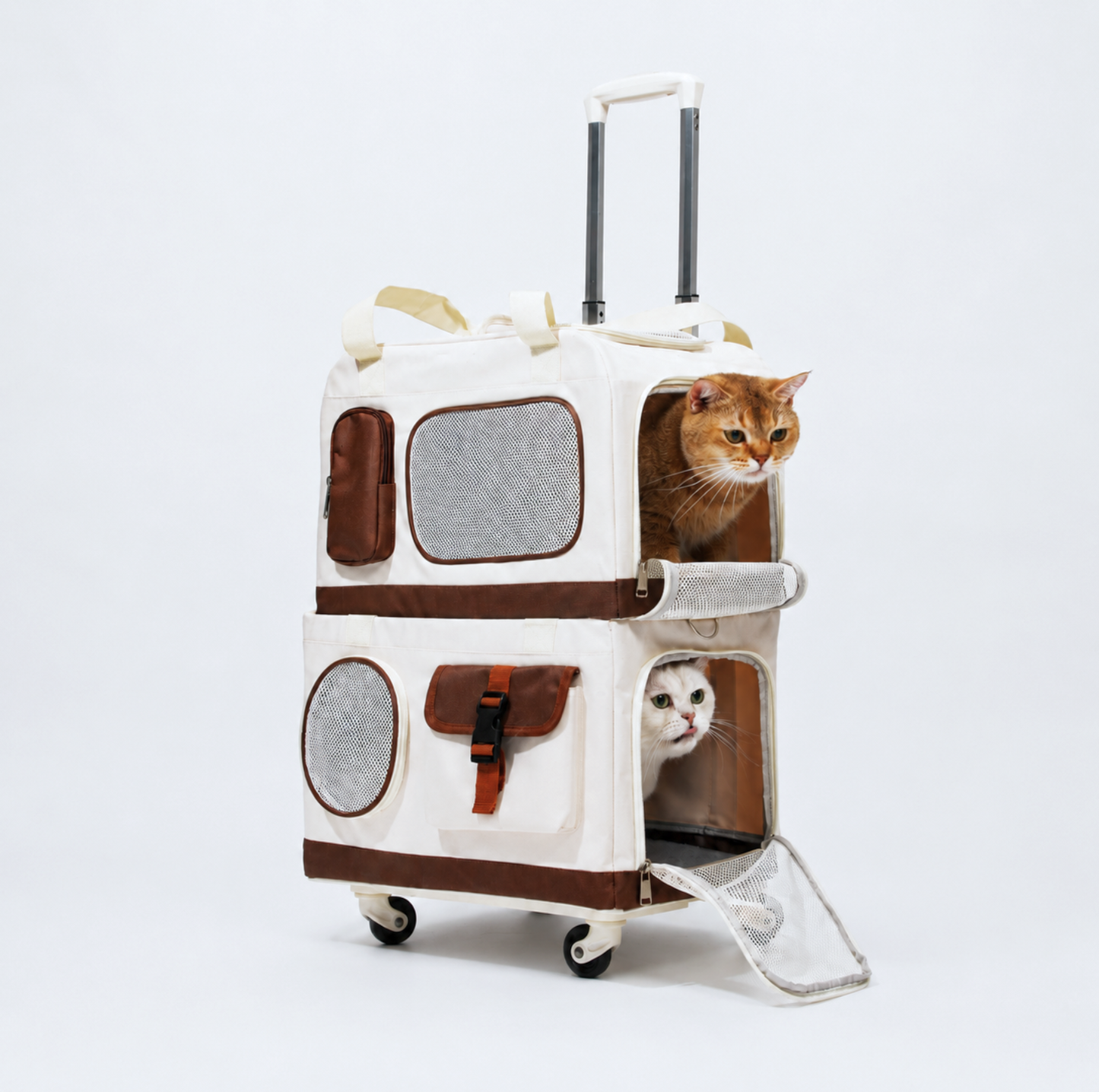 Double-Decker Trolley Pet Carrier Bag with Storage Pockets