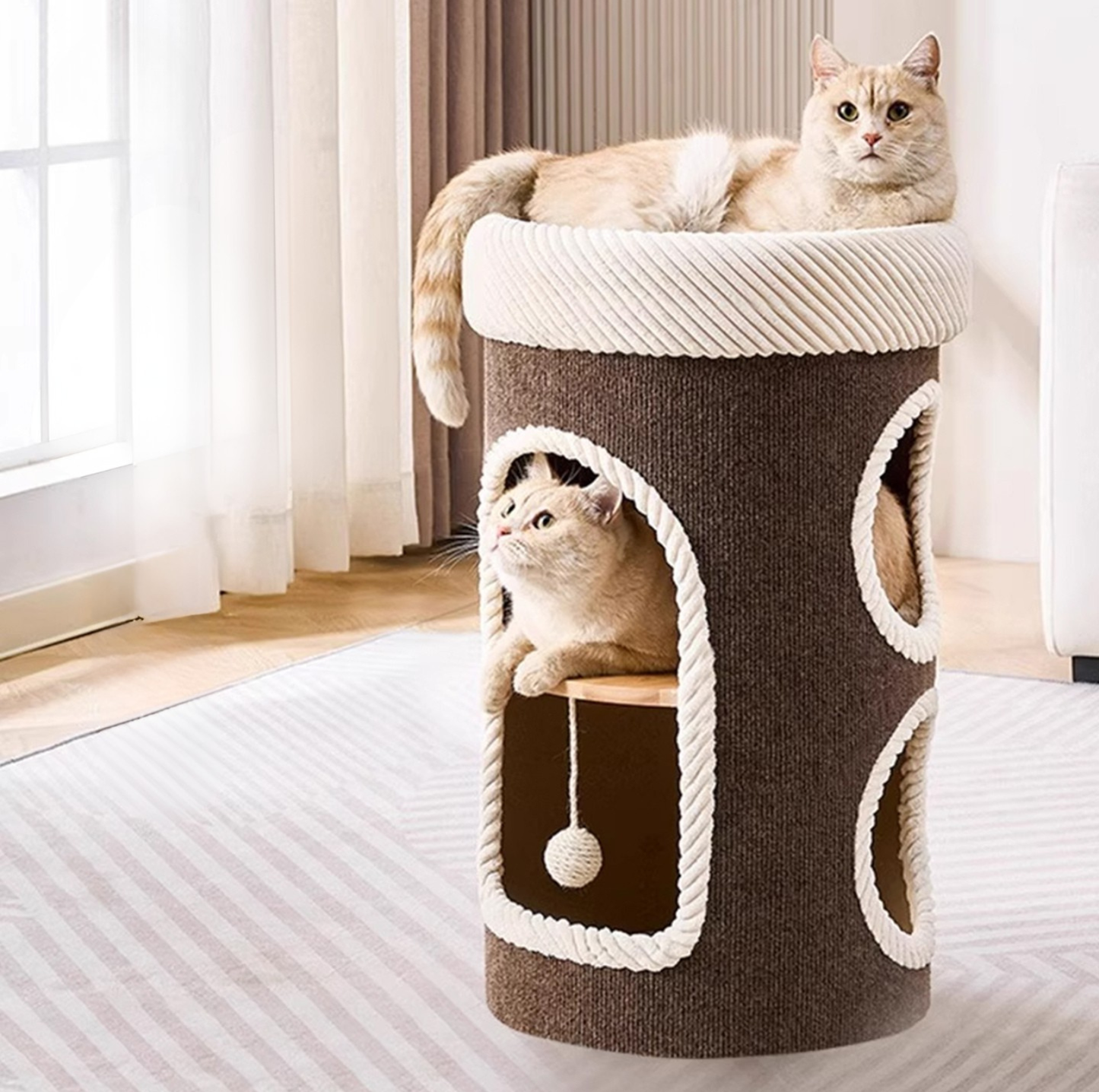 Marie Castle 3-Level Cat Tower & Bed– Multi-Tier Hideaway with Scratch-Resistant Fabric