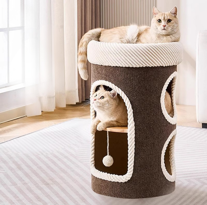 Marie Castle 3-Level Cat Tower & Bed– Multi-Tier Hideaway with Scratch-Resistant Fabric