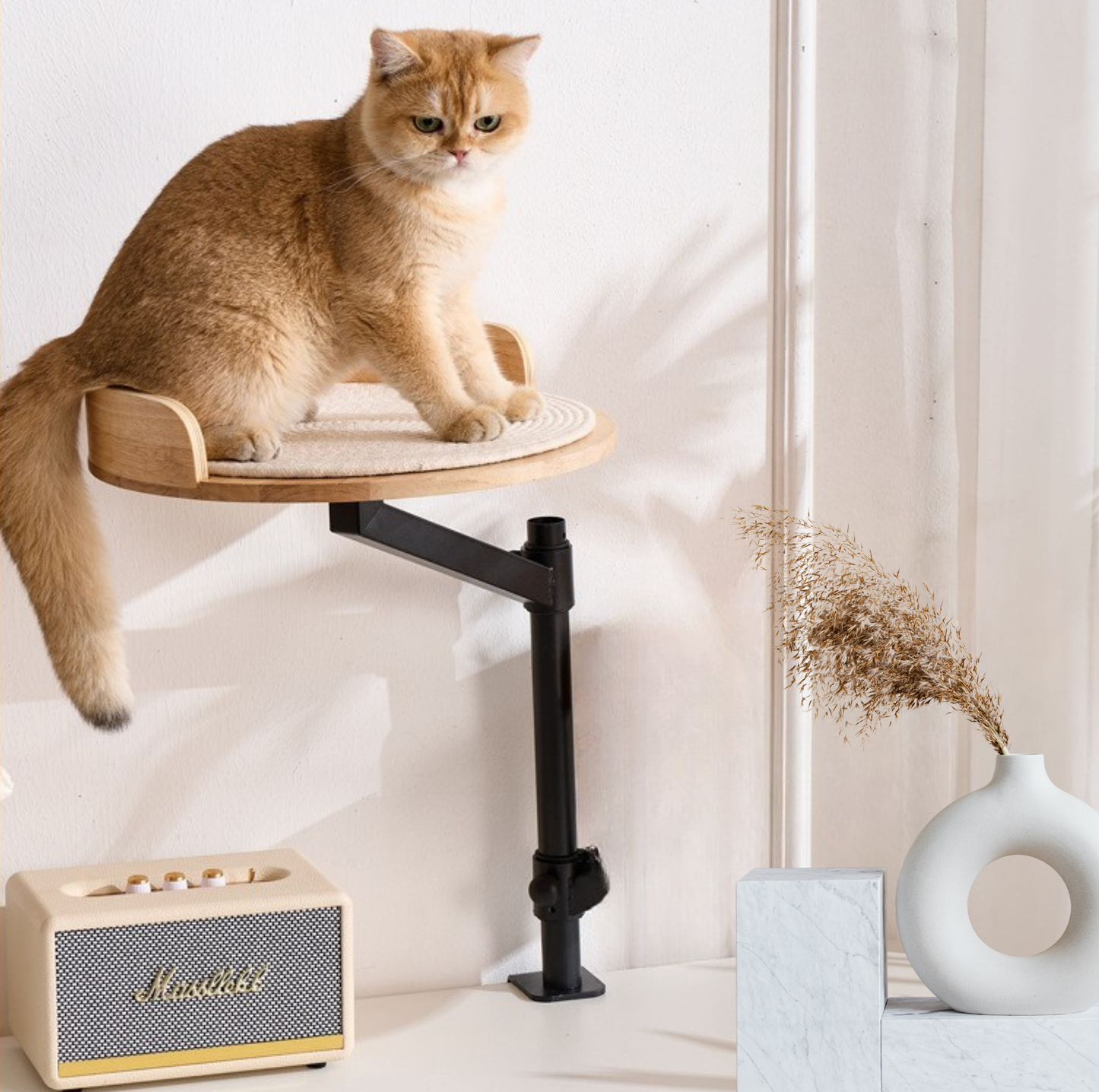 Desk-Mounted Oak Cat Bed – Space-Saving Elevated Perch for Cats up to 10kg