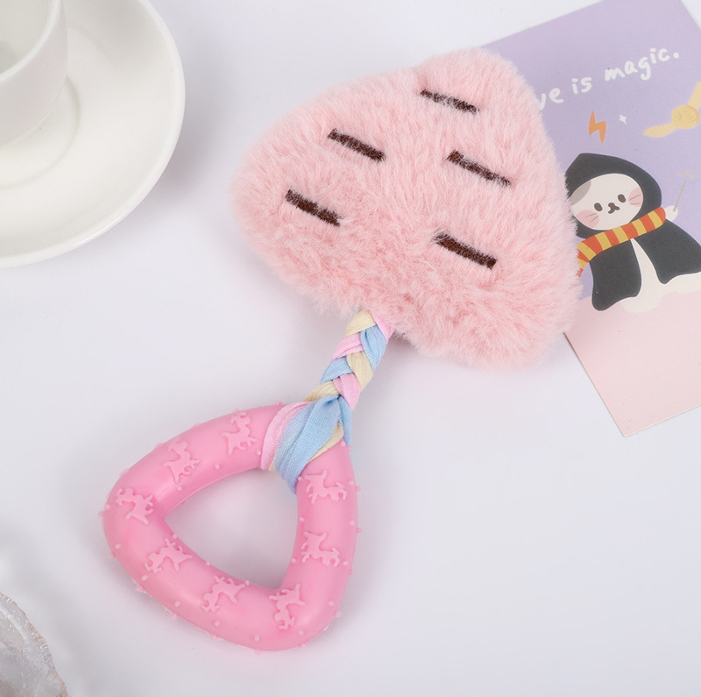 Multi-Colour Strawberry Plush TPR Dog Chew Toy for Puppies & Small Dogs