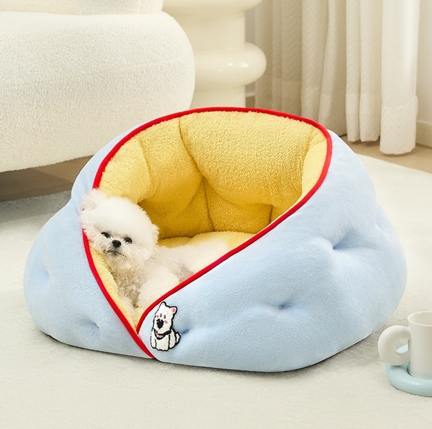 Milk Velvet Semi-Enclosed Pet Bed with Raised Sides