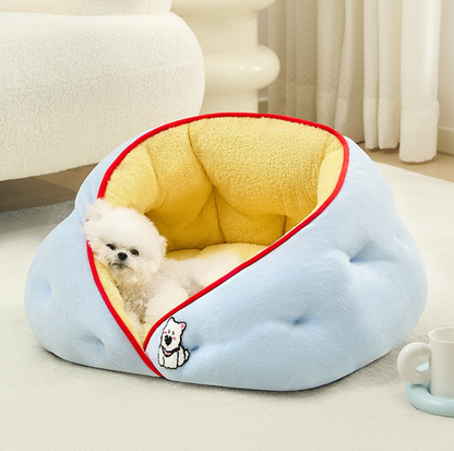 Milk Velvet Semi-Enclosed Pet Bed with Raised Sides