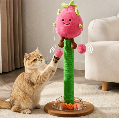 Plush Character Cat Scratching Post with Dangling Toys and Track Ball