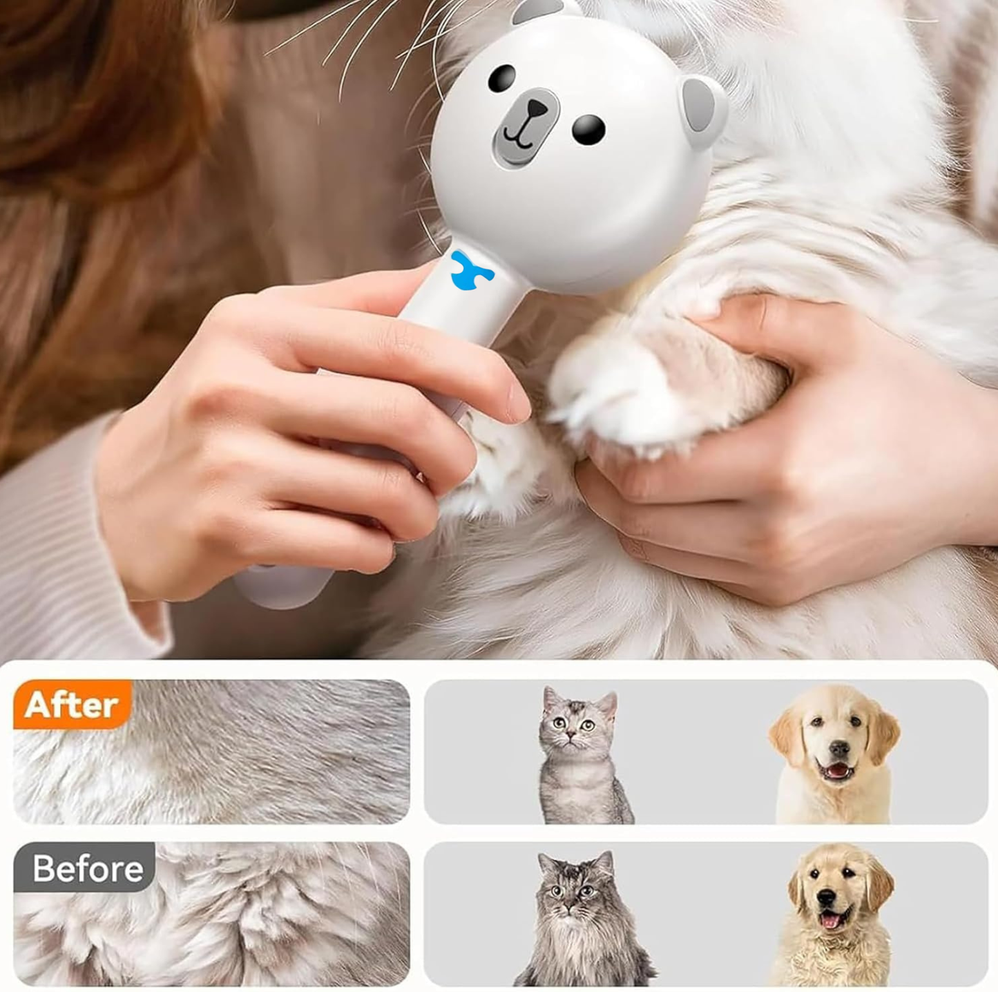 Steam-Style Pet Deshedding Spray Brush