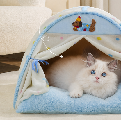 Door Curtain Tent Pet Bed with Double-Sided Mat