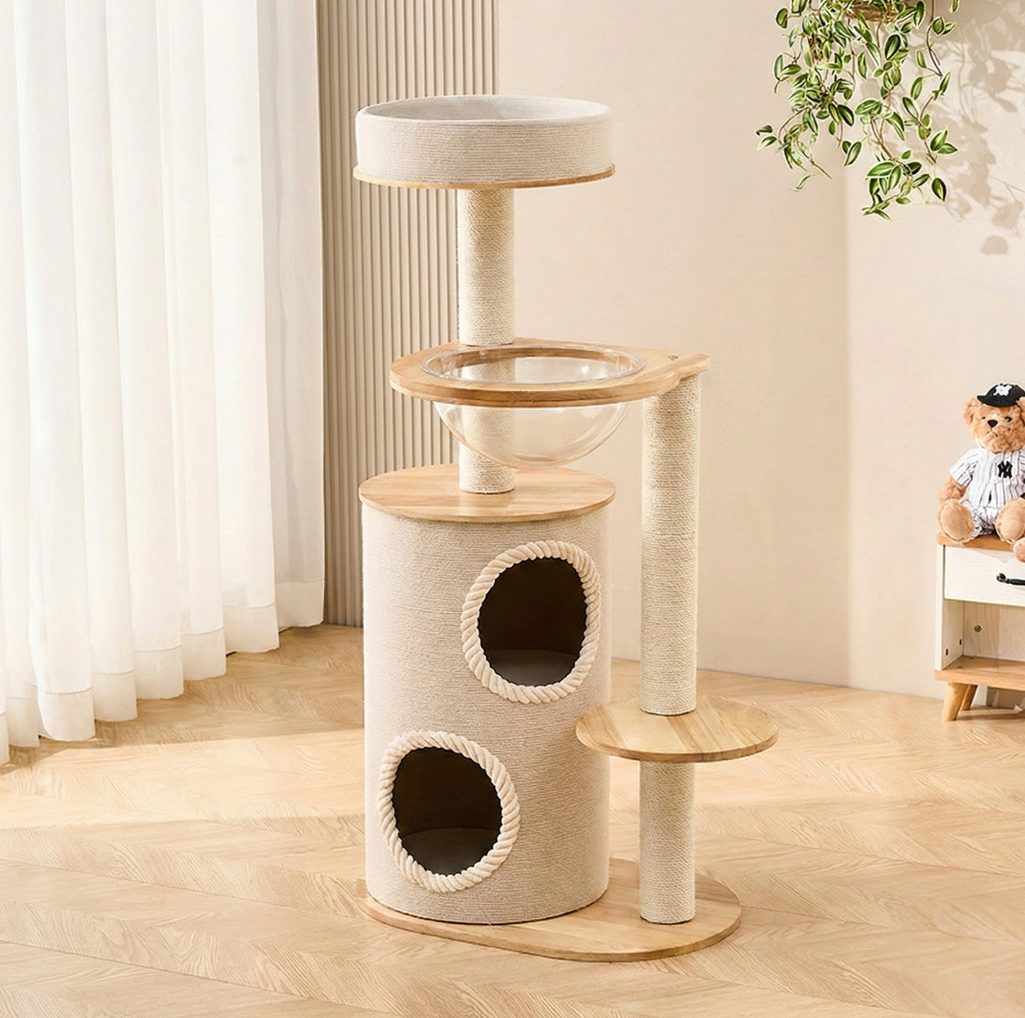 Solid Wood Multi-Level Cat Tree with Condo