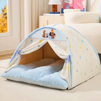 Door Curtain Tent Pet Bed with Double-Sided Mat