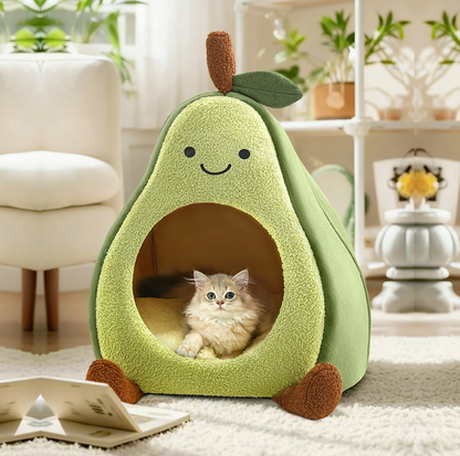 Avocado Enclosed Cat Bed with Double-Sided Cushion