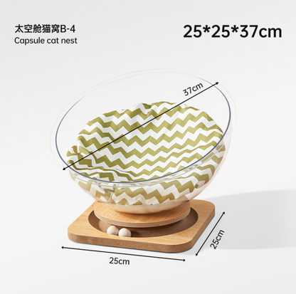 Clear Acrylic All-Season Cat Nest – Modern Floating Pod Bed with Wooden Base